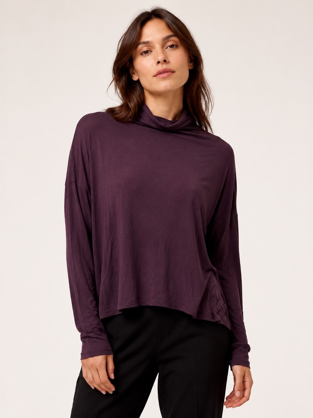 Aritzia Babaton Plum Mock Neck Long-Sleeve Top - Size S